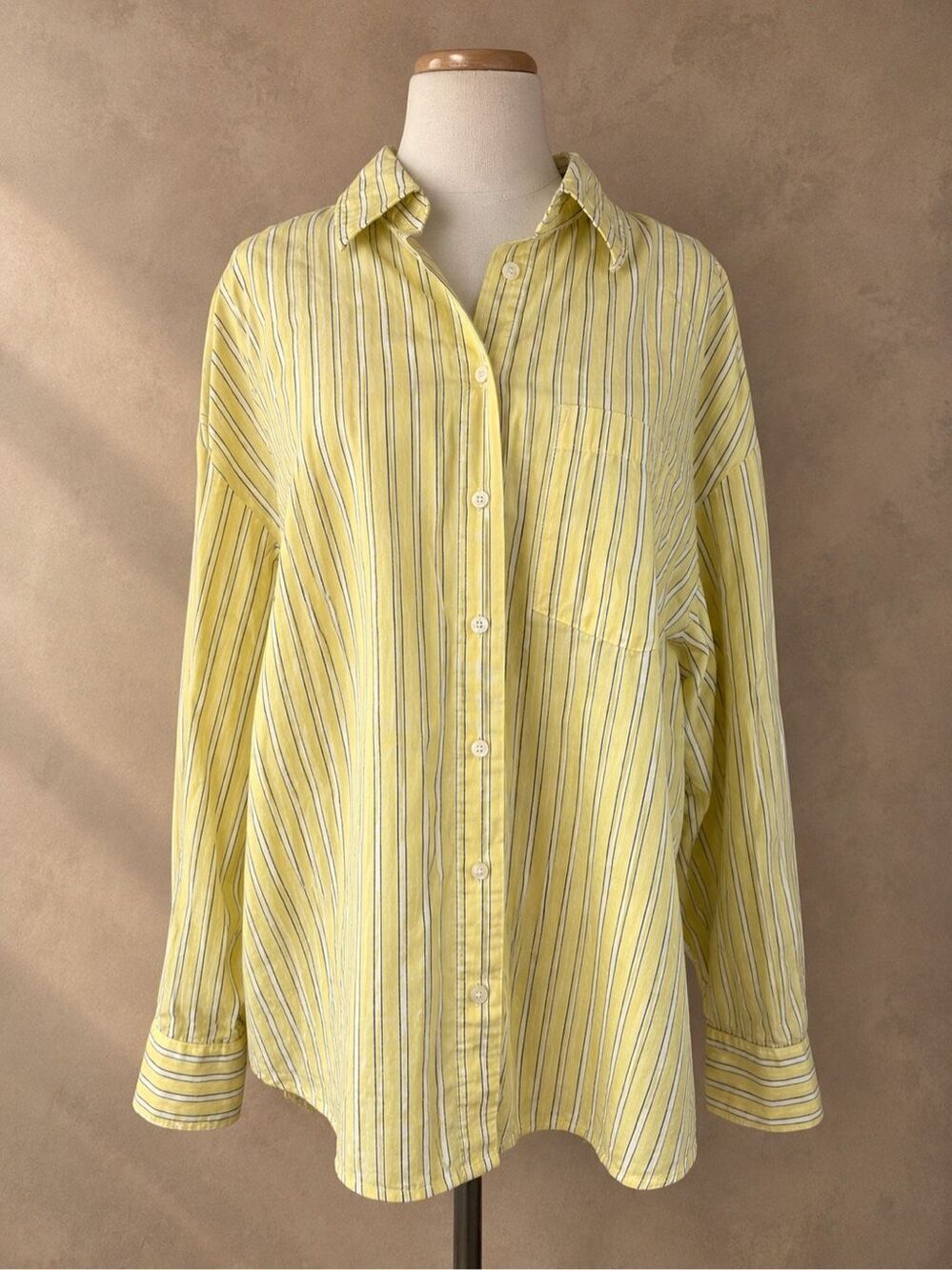 GAP L The Big Shirt Yellow Blue Striped Oversized Cotton Button Down
